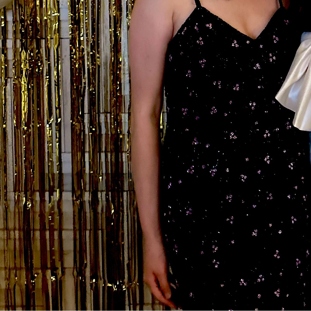 Vintage black floral beaded (100% silk) cocktail semiformal slip dress Paradise - Picture 13 of 16